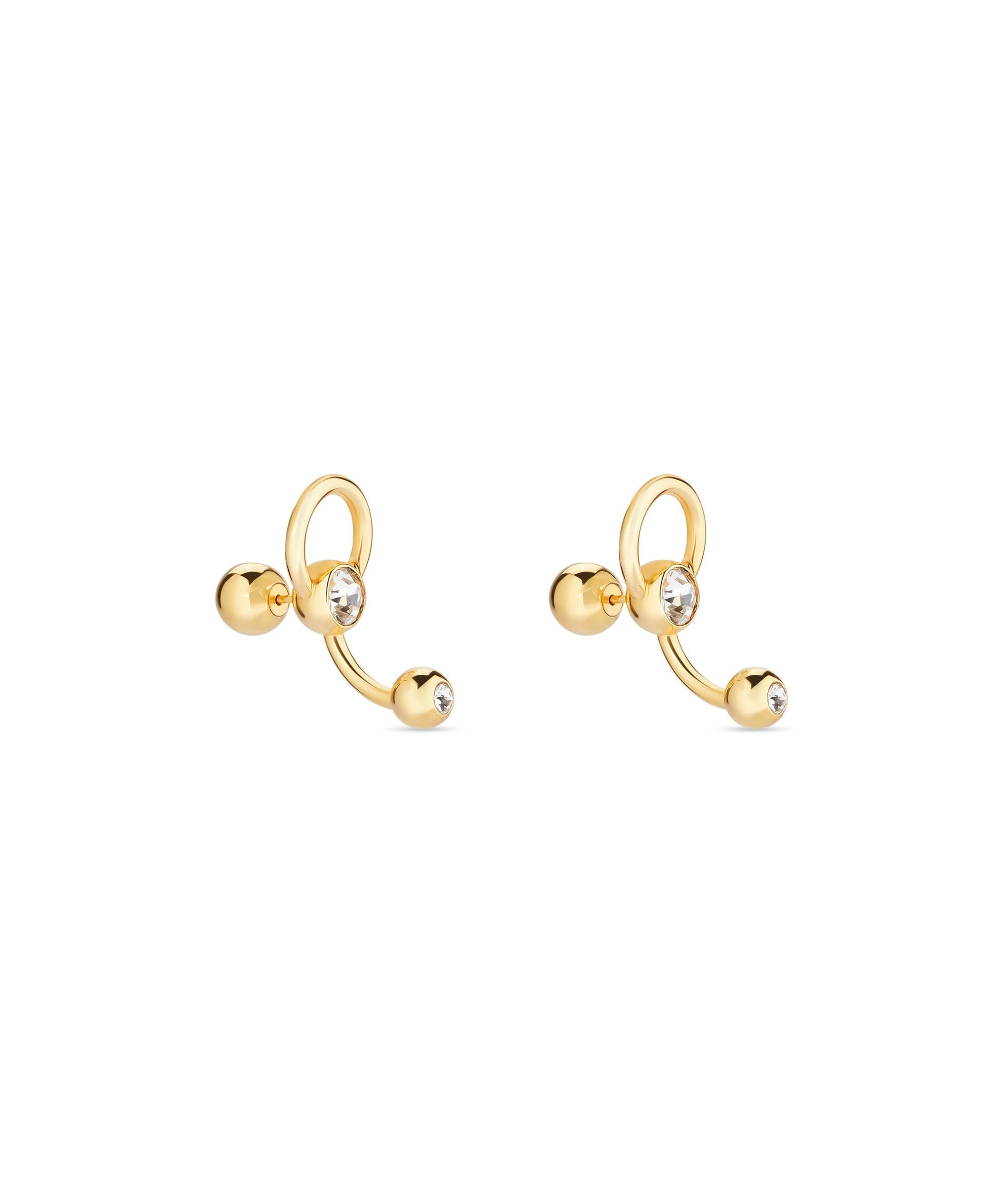 Force Ball Earrings - Shiny Gold & Crystal