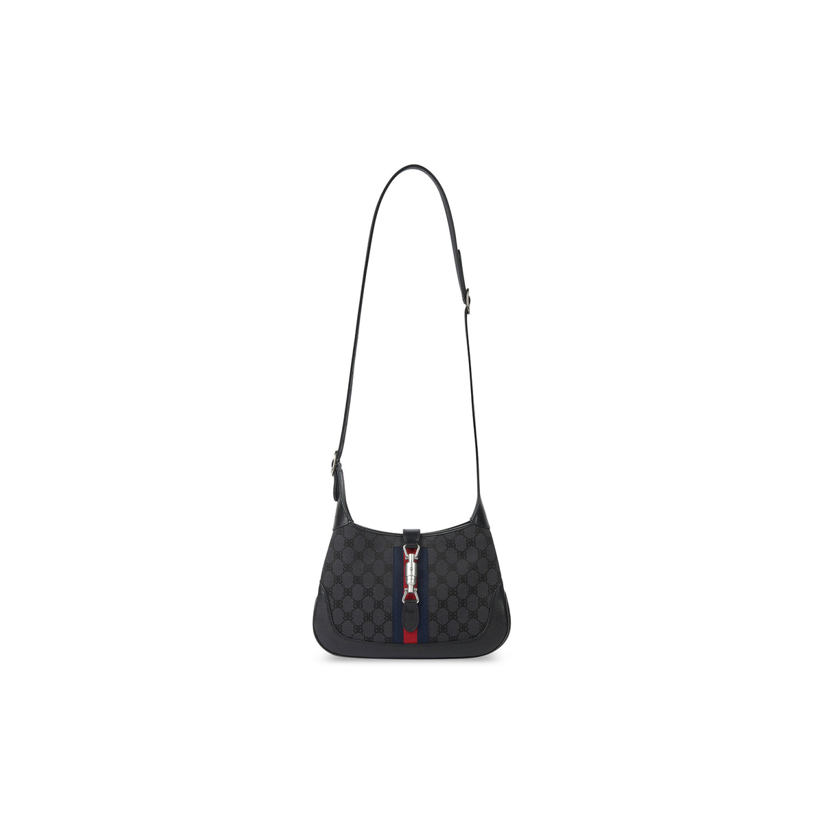 Hacker Small Hobo Bag In Jacquard Canvas - Black