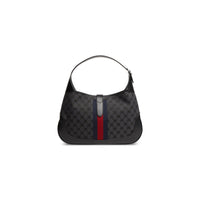 Hacker Small Hobo Bag In Jacquard Canvas - Black
