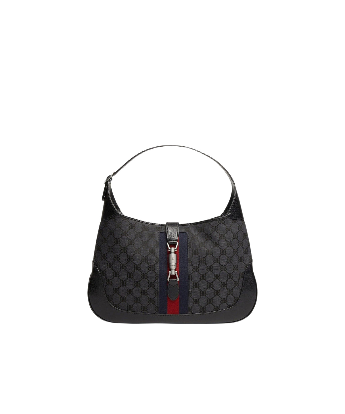 Hacker Small Hobo Bag In Jacquard Canvas - Black