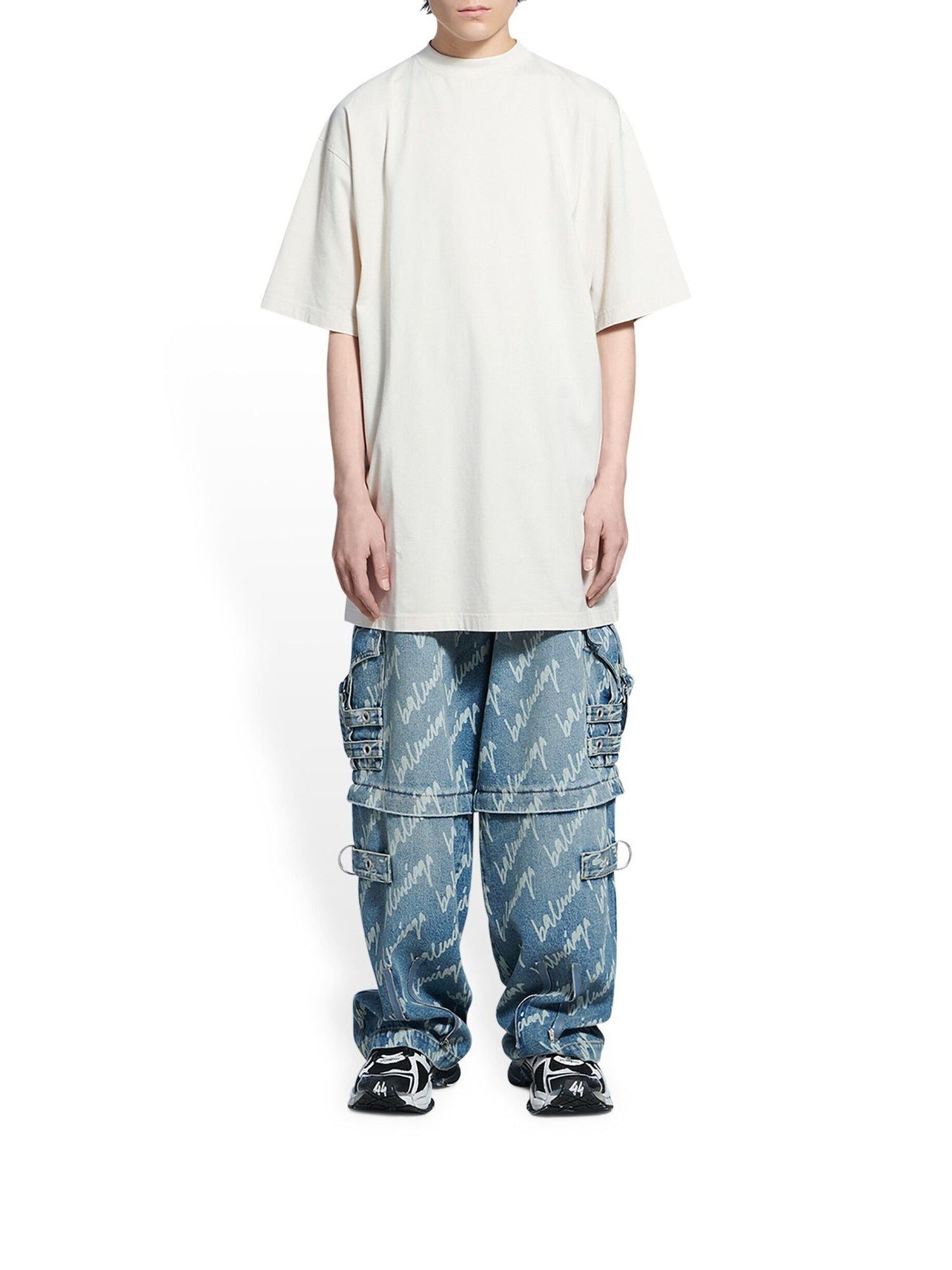 Balenciaga Back Hem Long chalky white & black T-shirt - Chalky White & Black