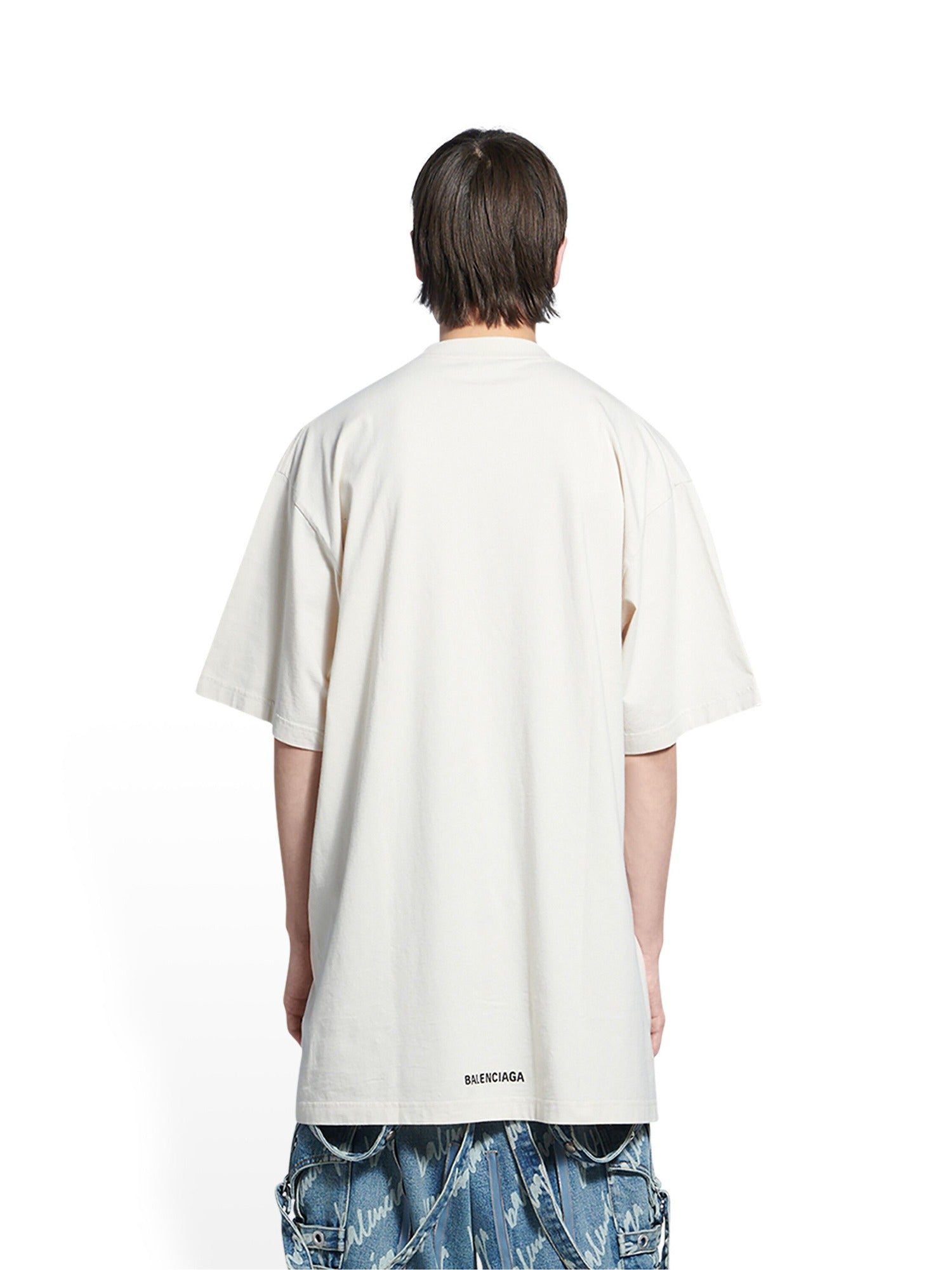Balenciaga Back Hem Long chalky white & black T-shirt - Chalky White & Black