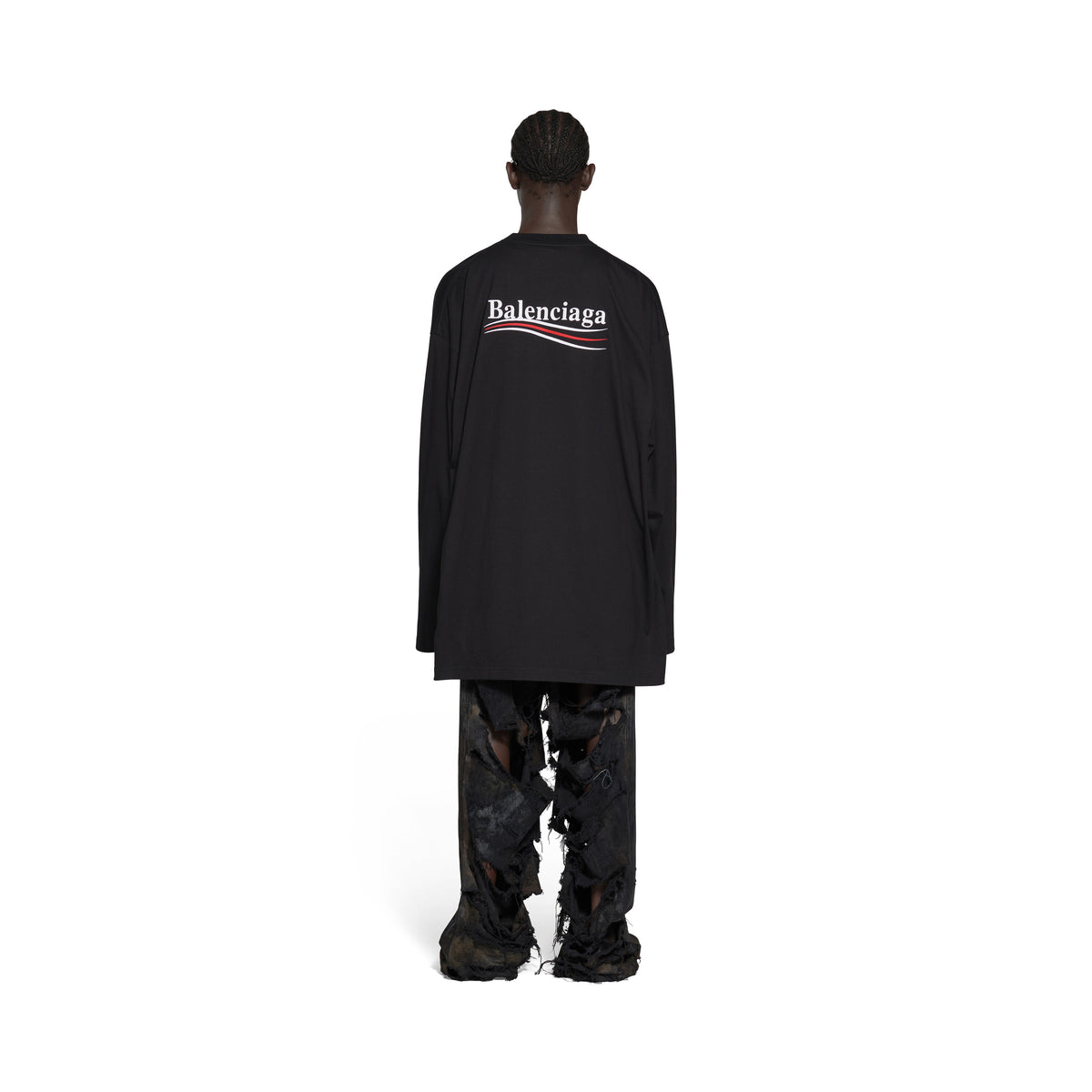Political Campaign Long Sleeve T-Shirt Oversized - Black & White