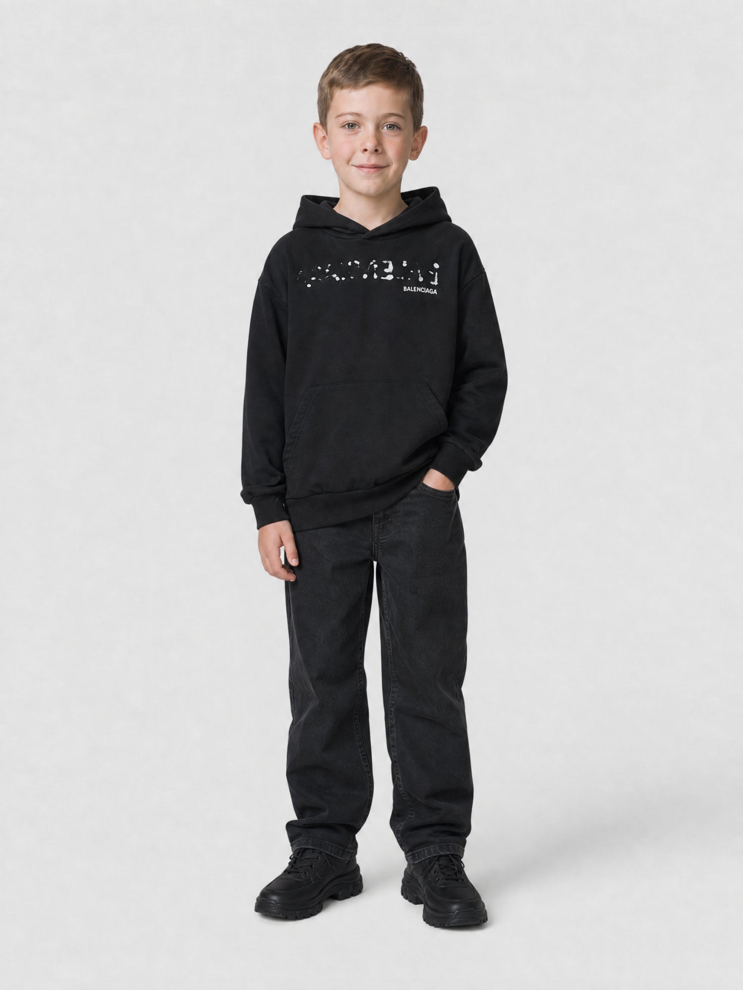 Hand-Drawn Balenciaga black & cocoa Hoodie - Black & Cocoa