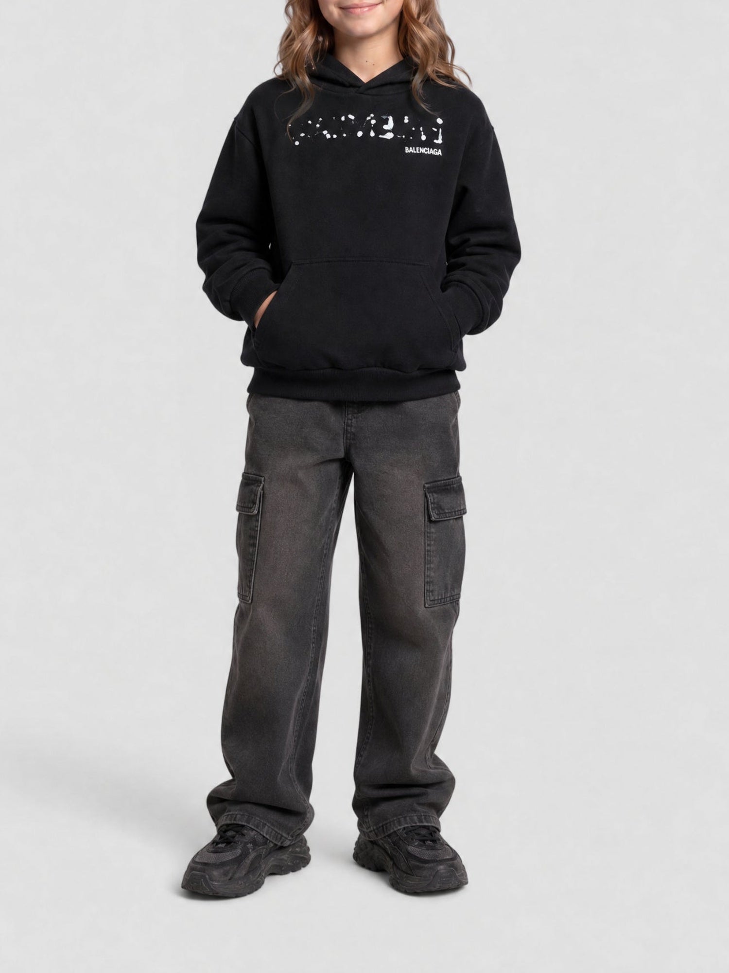 Hand-Drawn Balenciaga black & cocoa Hoodie - Black & Cocoa