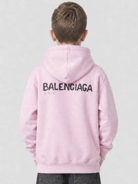Hand-Drawn Balenciaga faded pink & black Hoodie - Faded Pink & Black
