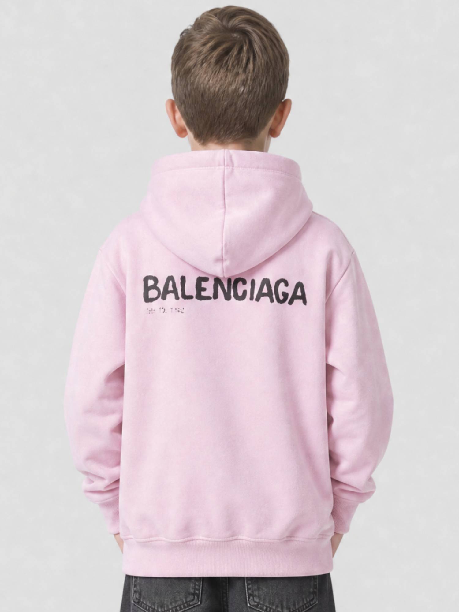 Hand-Drawn Balenciaga faded pink & black Hoodie - Faded Pink & Black