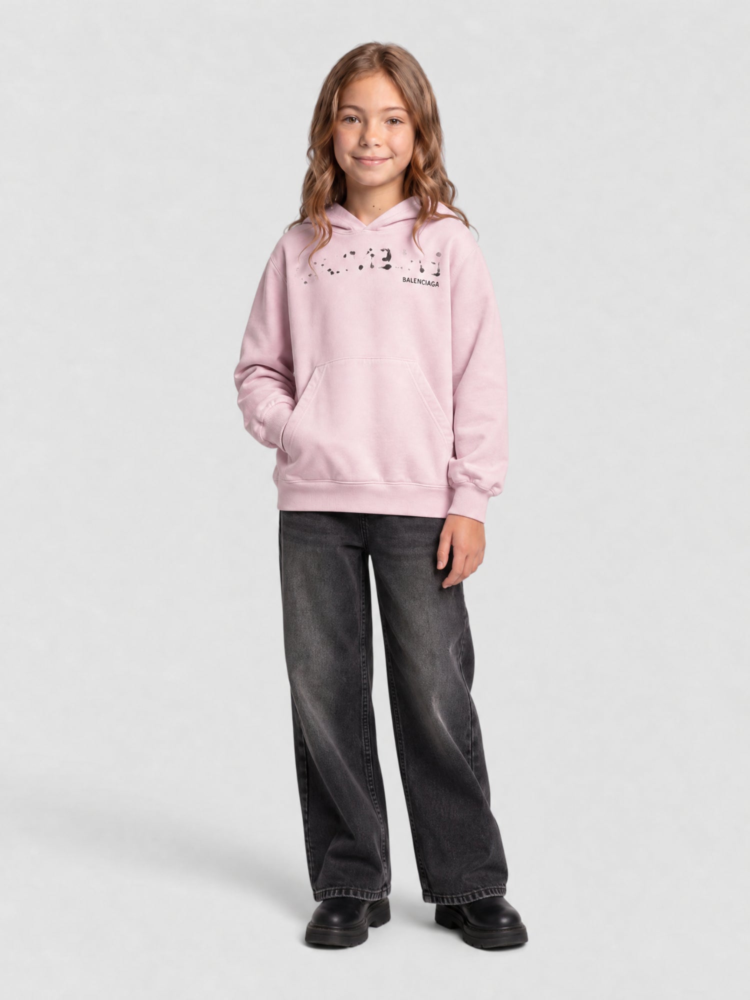 Hand-Drawn Balenciaga faded pink & black Hoodie - Faded Pink & Black