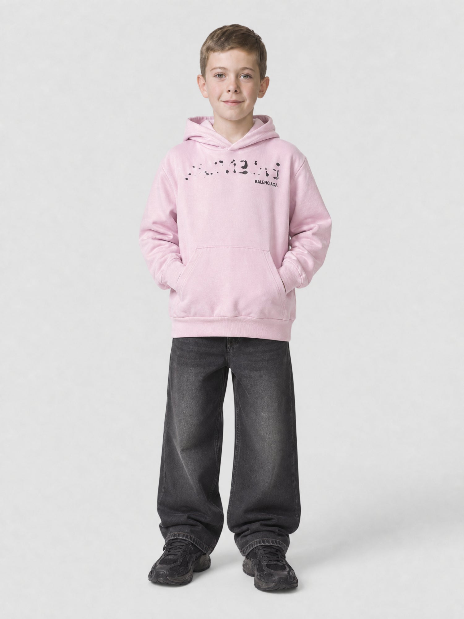 Hand-Drawn Balenciaga faded pink & black Hoodie - Faded Pink & Black