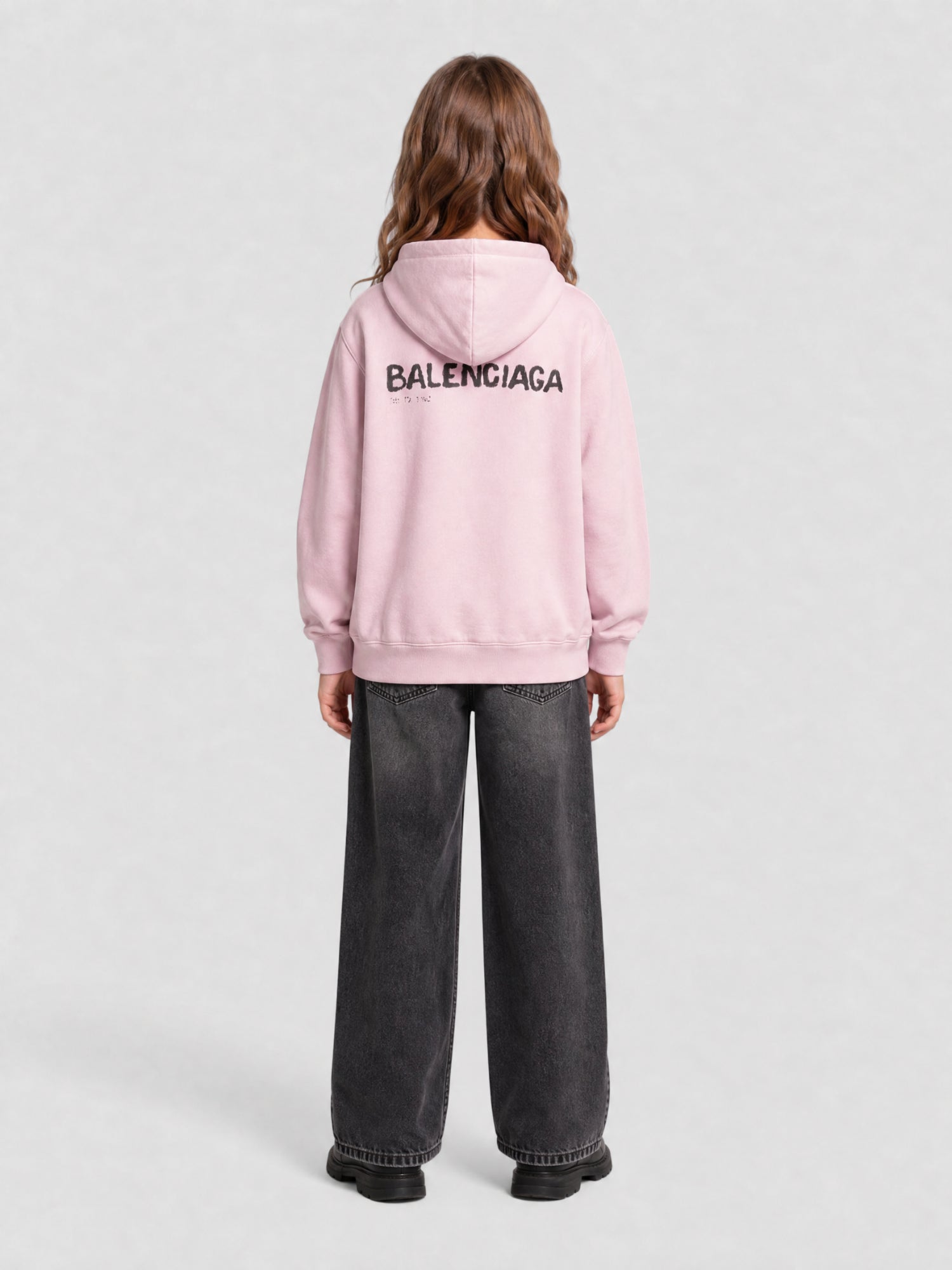 Hand-Drawn Balenciaga faded pink & black Hoodie - Faded Pink & Black