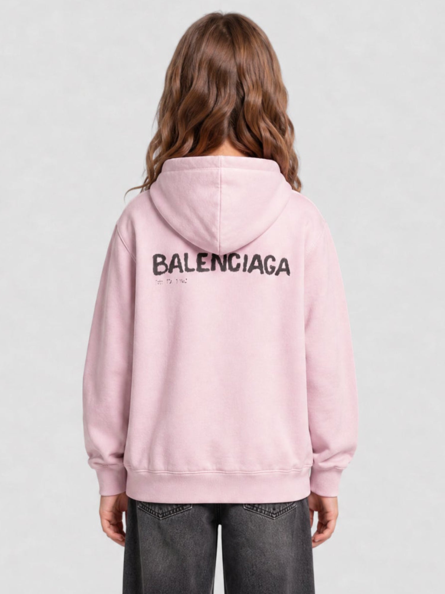 Hand-Drawn Balenciaga faded pink & black Hoodie - Faded Pink & Black