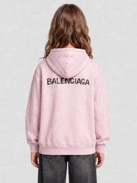 Hand-Drawn Balenciaga faded pink & black Hoodie - Faded Pink & Black