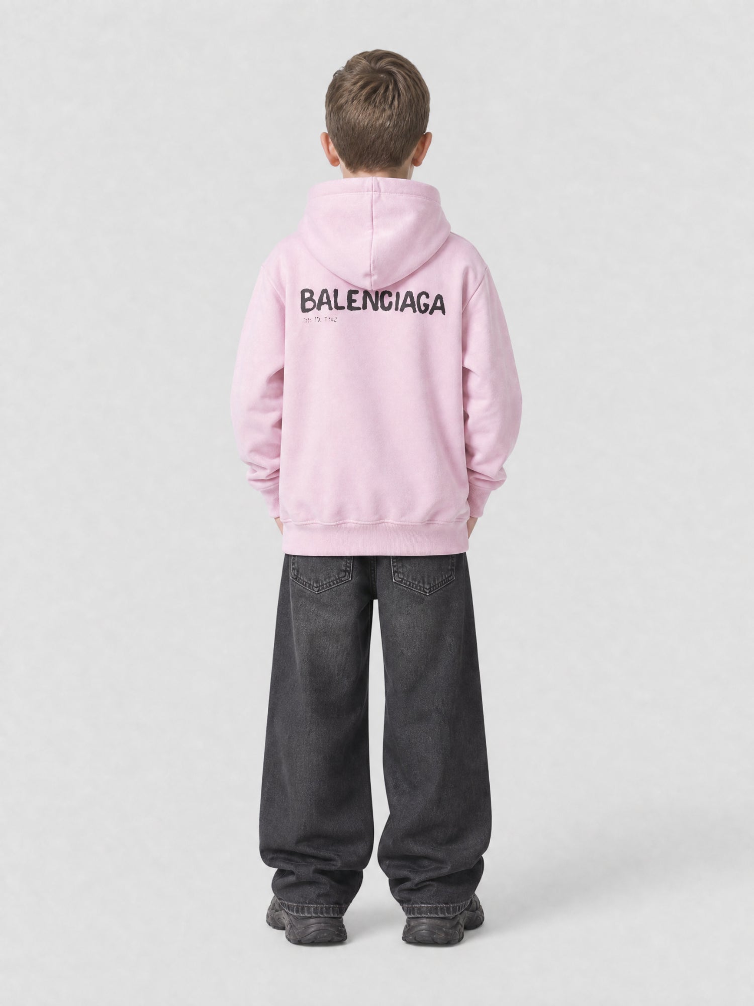 Hand-Drawn Balenciaga faded pink & black Hoodie - Faded Pink & Black
