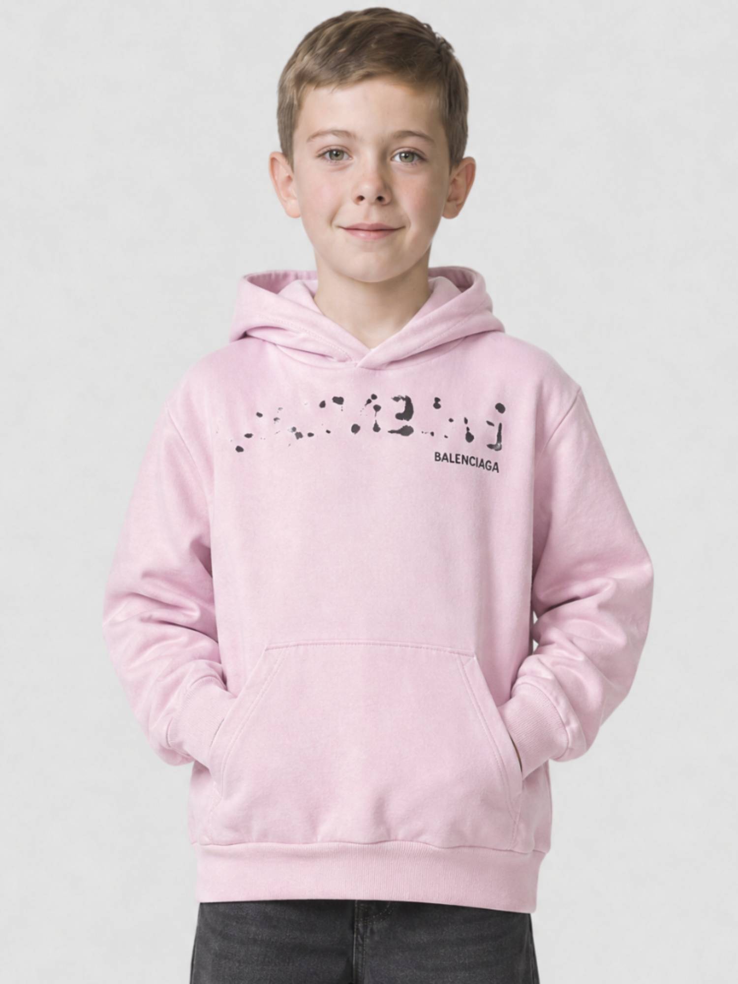 Hand-Drawn Balenciaga faded pink & black Hoodie - Faded Pink & Black