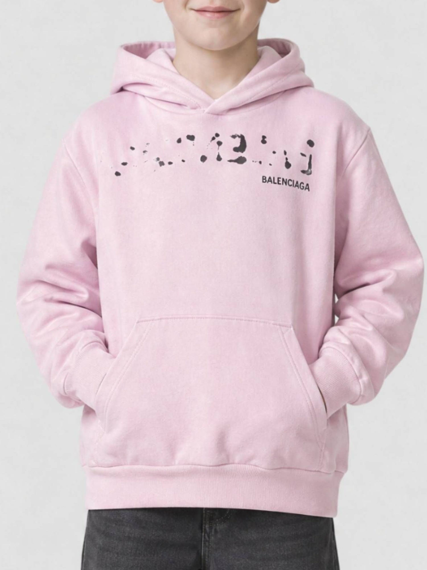 Hand-Drawn Balenciaga faded pink & black Hoodie - Faded Pink & Black