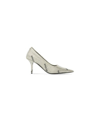 Square Knife 80 Pumps With Allover Logo Rhinestones - Crystal & Black