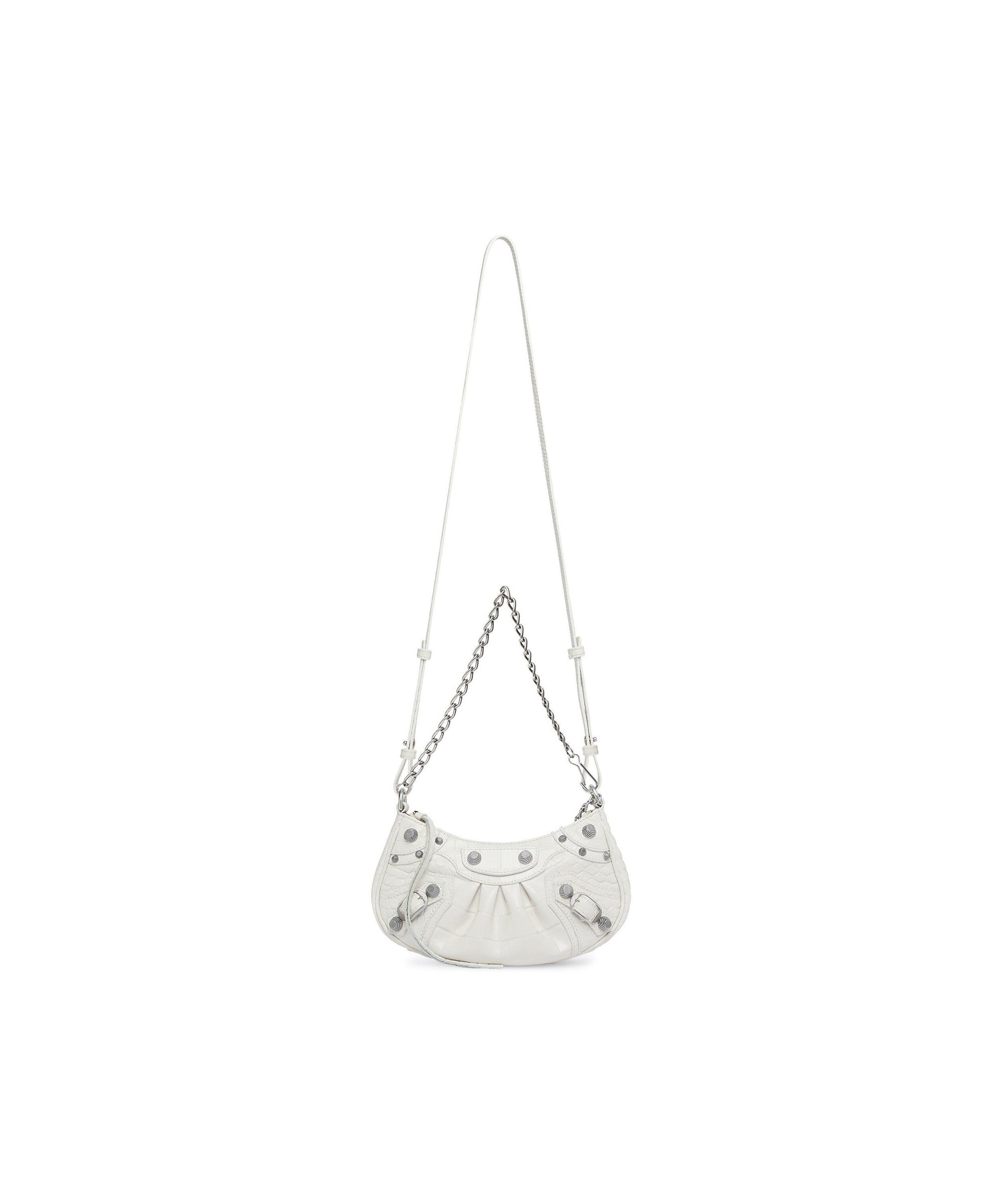 Le Cagole Mini Bag With Chain Crocodile Embossed - White