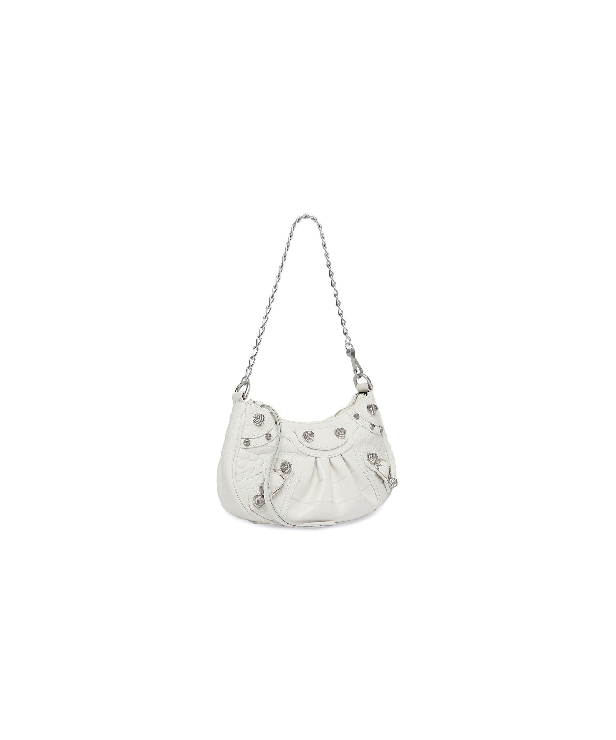 Le Cagole Mini Bag With Chain Crocodile Embossed - White