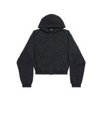 Balenciaga Tab Worn-Out Zip-up Hoodie - Overdyed Black