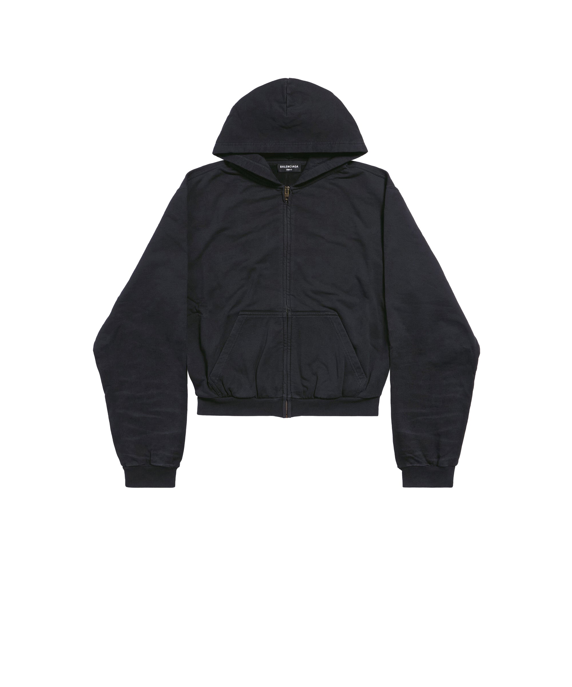 Balenciaga Tab Worn-Out Zip-up Hoodie - Overdyed Black