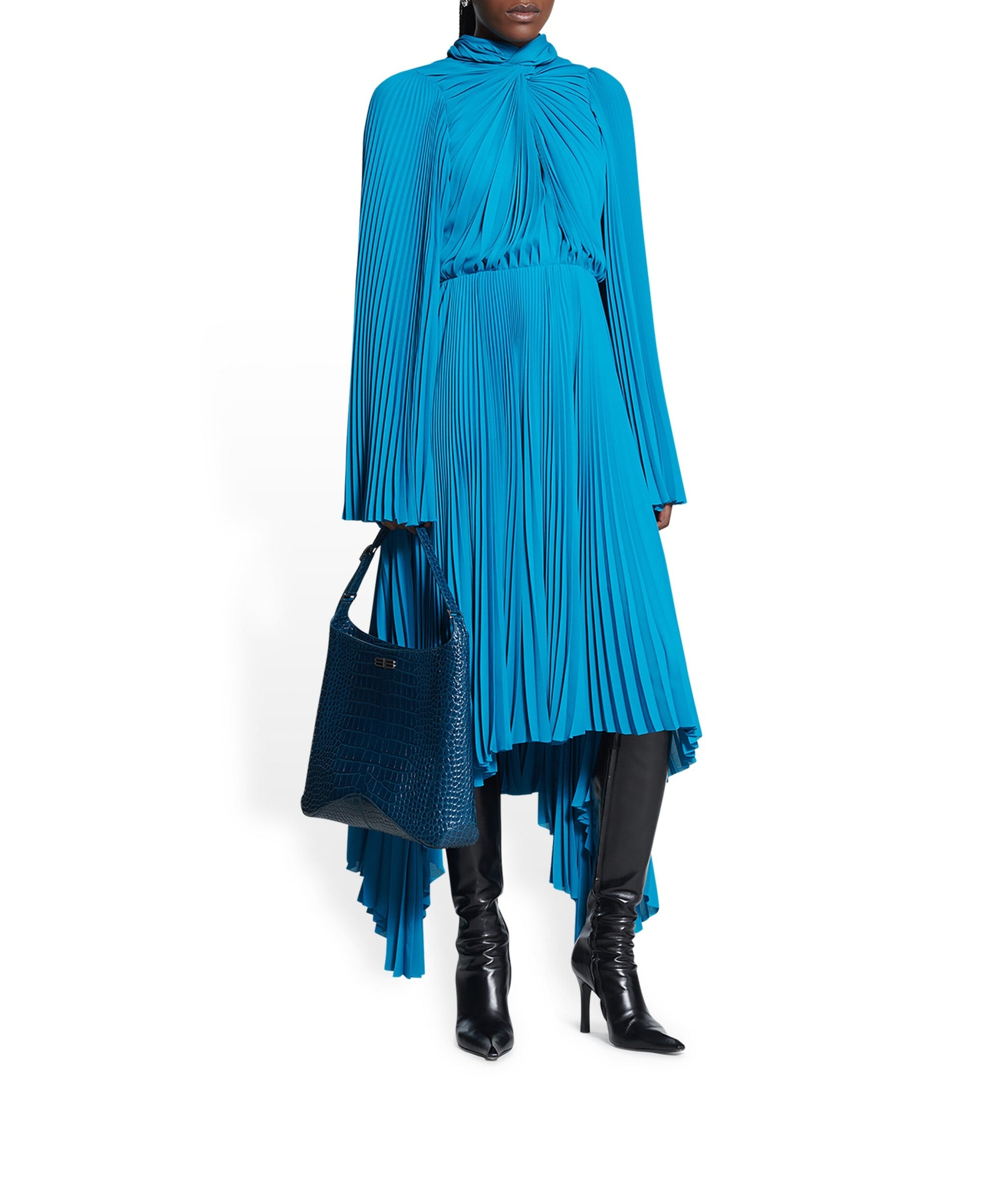 Knotted Drape Dress - Petrol Blue