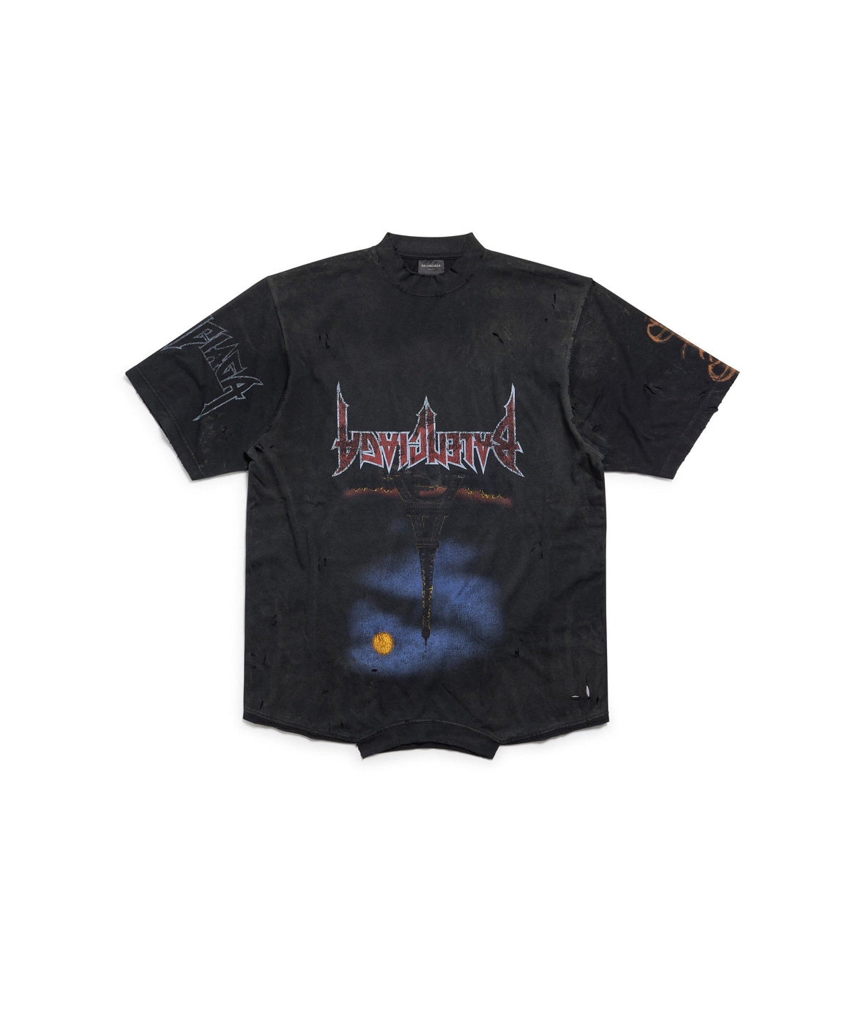 Paris Moon Upside Down T-Shirt Oversized - Washed Black