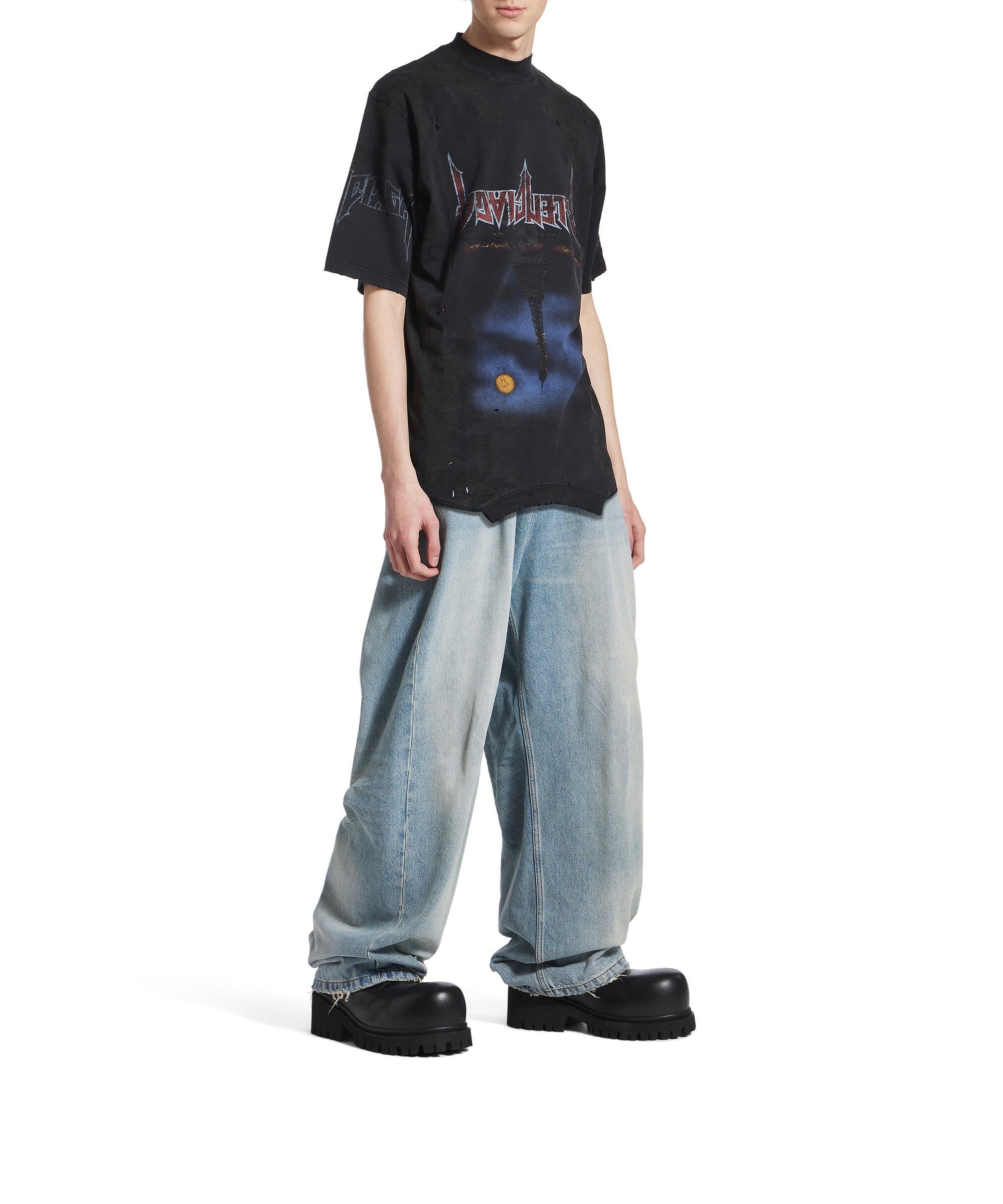 Paris Moon Upside Down T-Shirt Oversized - Washed Black