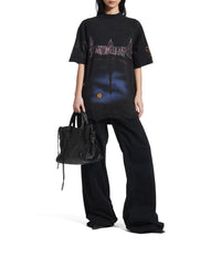 Paris Moon Upside Down T-Shirt Oversized - Washed Black