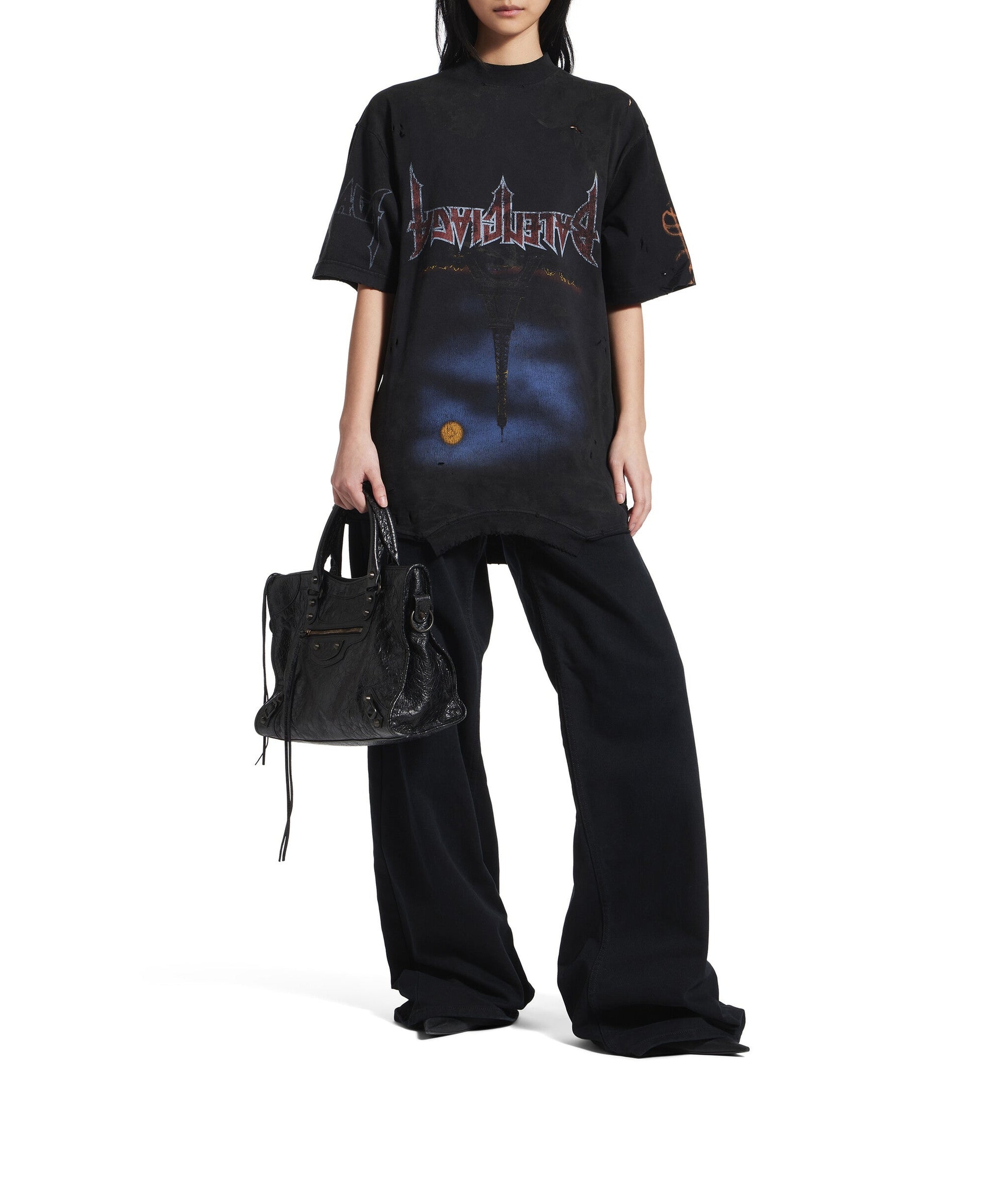 Paris Moon Upside Down T-Shirt Oversized - Washed Black