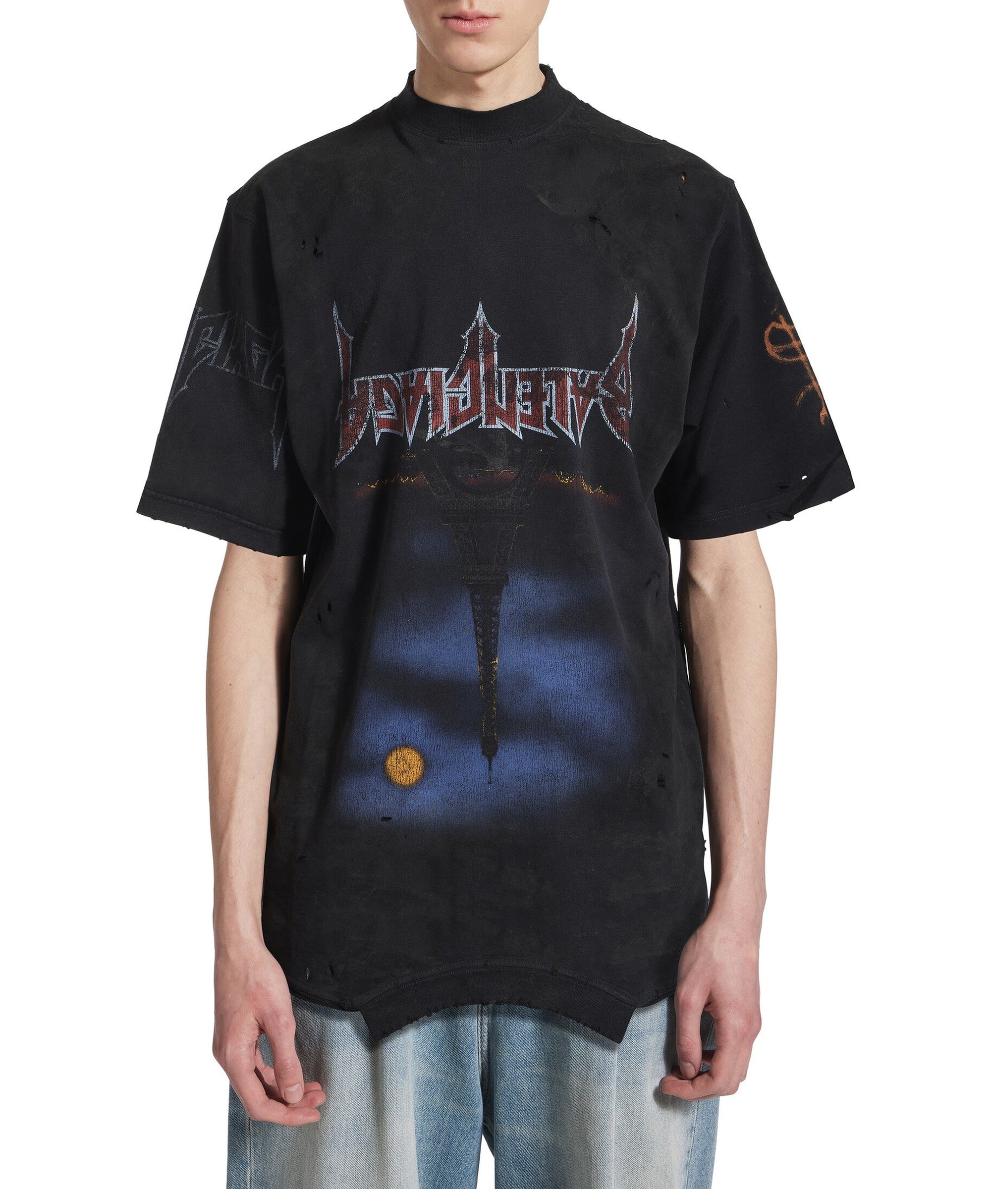 Paris Moon Upside Down T-Shirt Oversized - Washed Black