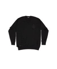 Destroyed Oversized V-Neck - Black
