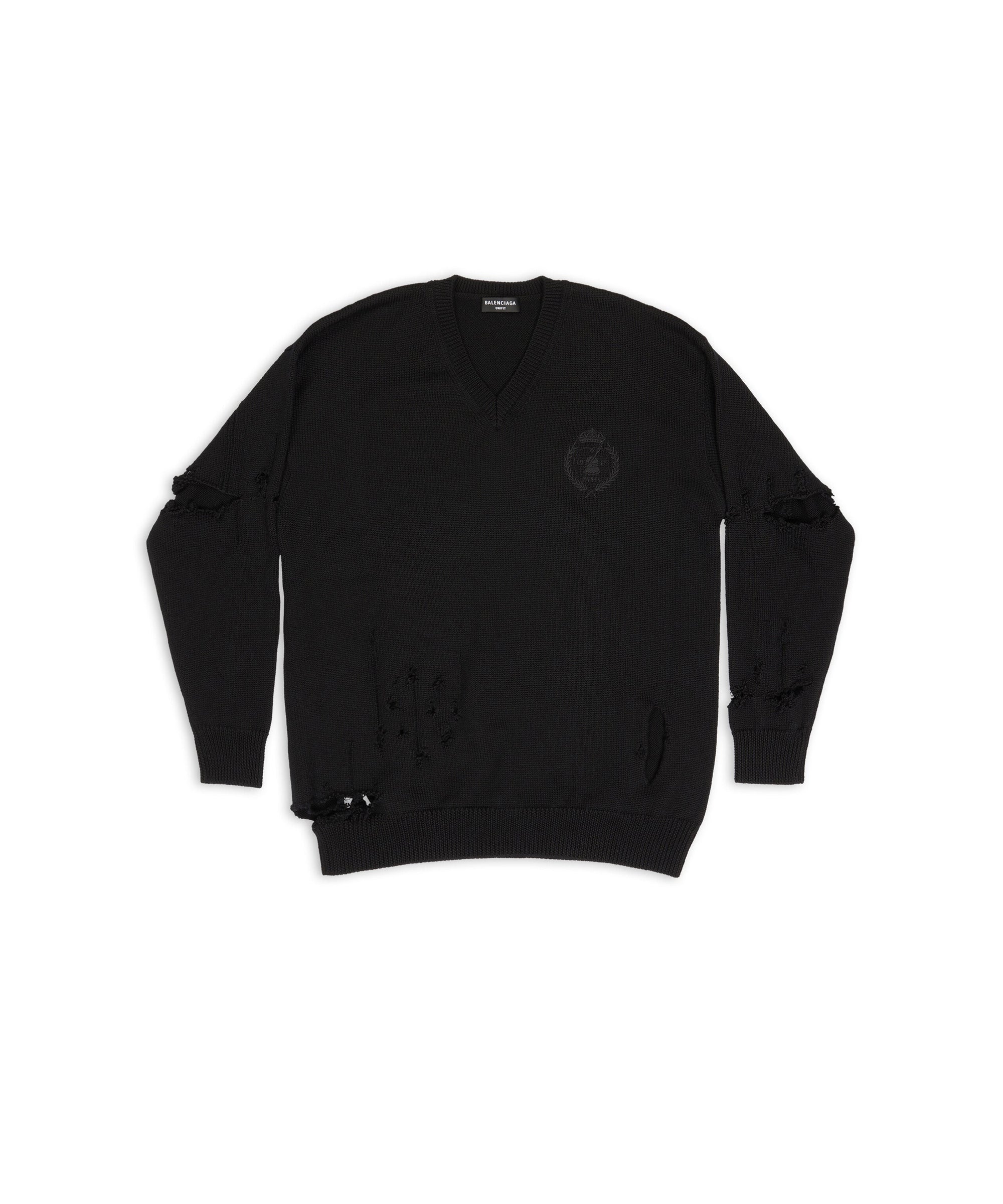 Destroyed Oversized V-Neck - Black