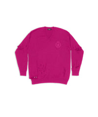 Destroyed Oversized V-Neck - Fuchsia