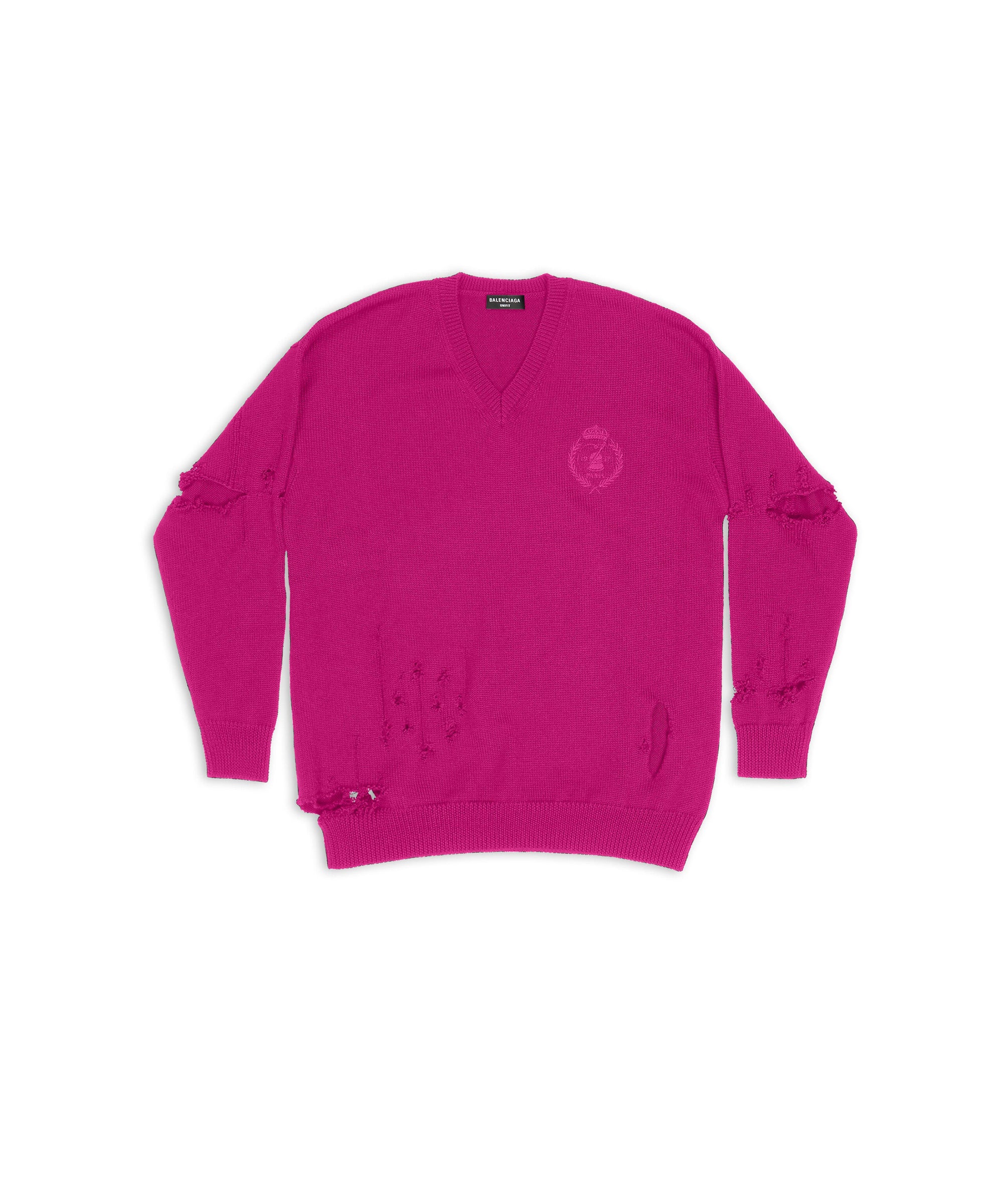 Destroyed Oversized V-Neck - Fuchsia