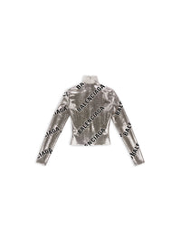 Allover Logo Embroidered Long Sleeve silver & black Top - Silver & Black