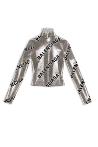 Allover Logo Embroidered Long Sleeve silver & black Top - Silver & Black