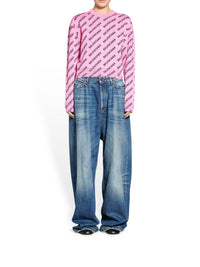 Mini Allover Logo Cropped pink & black Sweater - Pink & Black