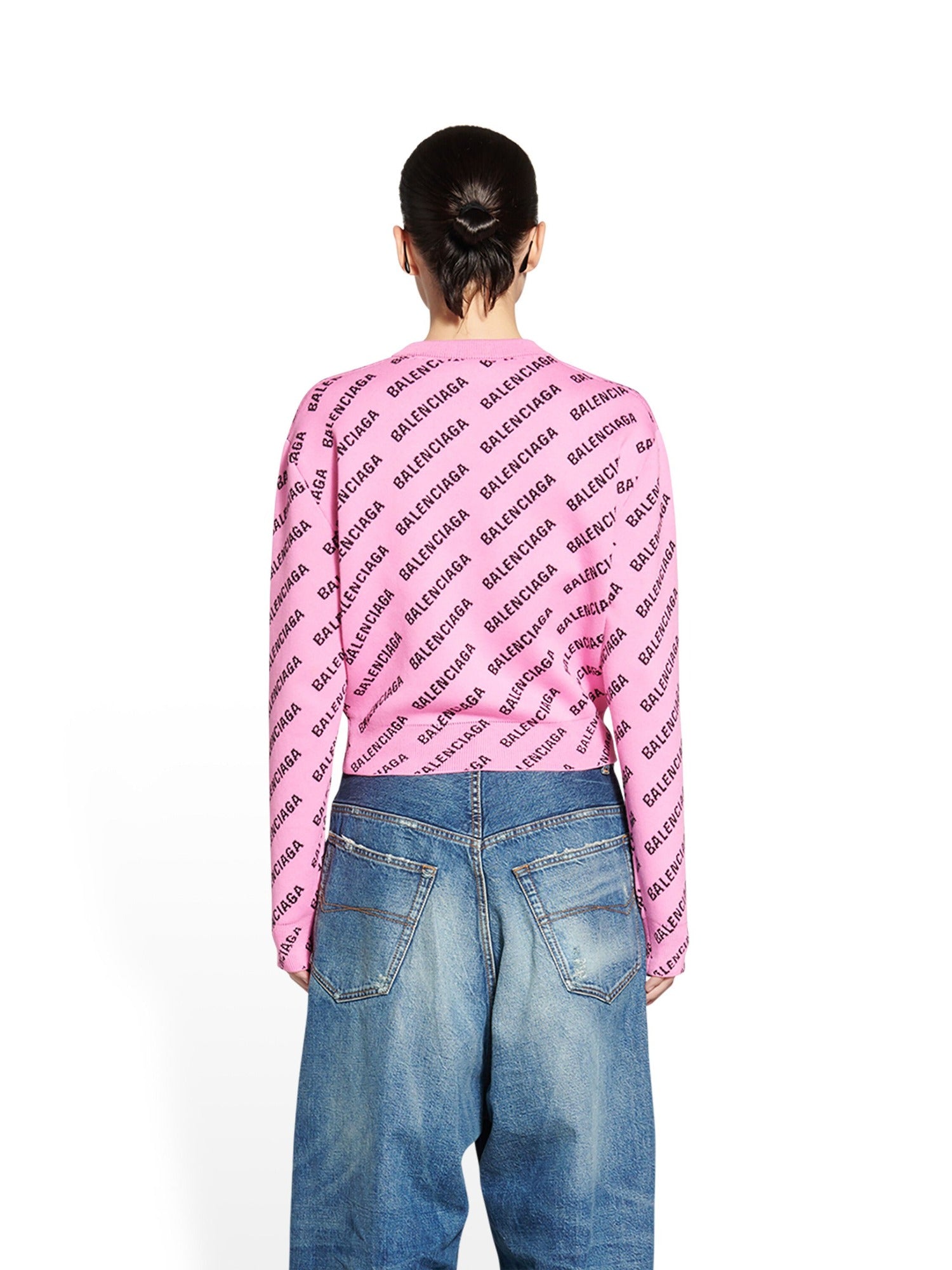 Mini Allover Logo Cropped pink & black Sweater - Pink & Black