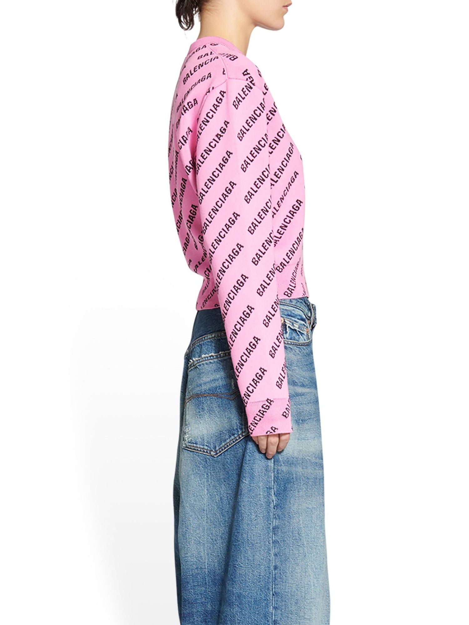 Mini Allover Logo Cropped pink & black Sweater - Pink & Black