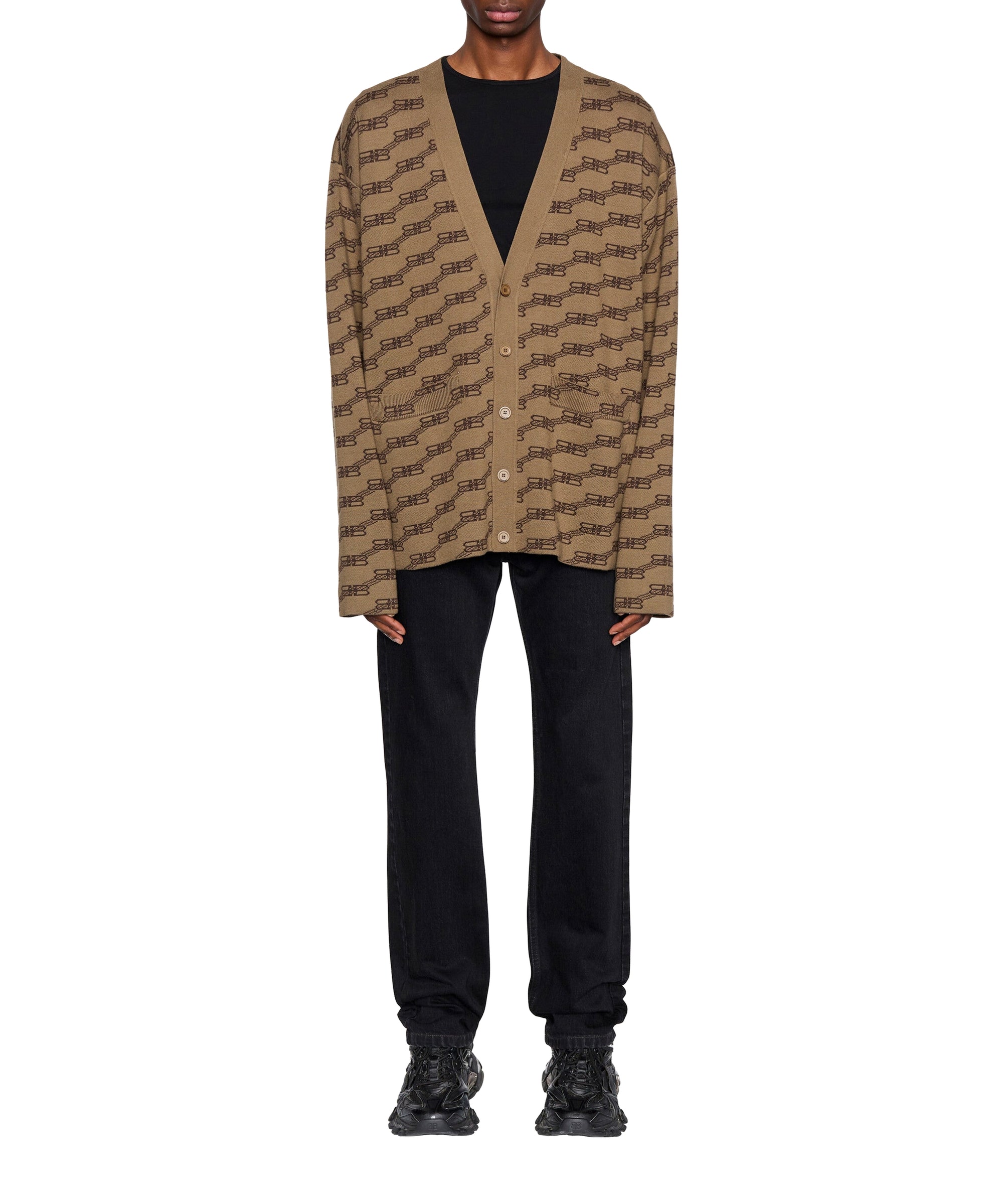 BB Monogram Cardigan - Beige & Brown