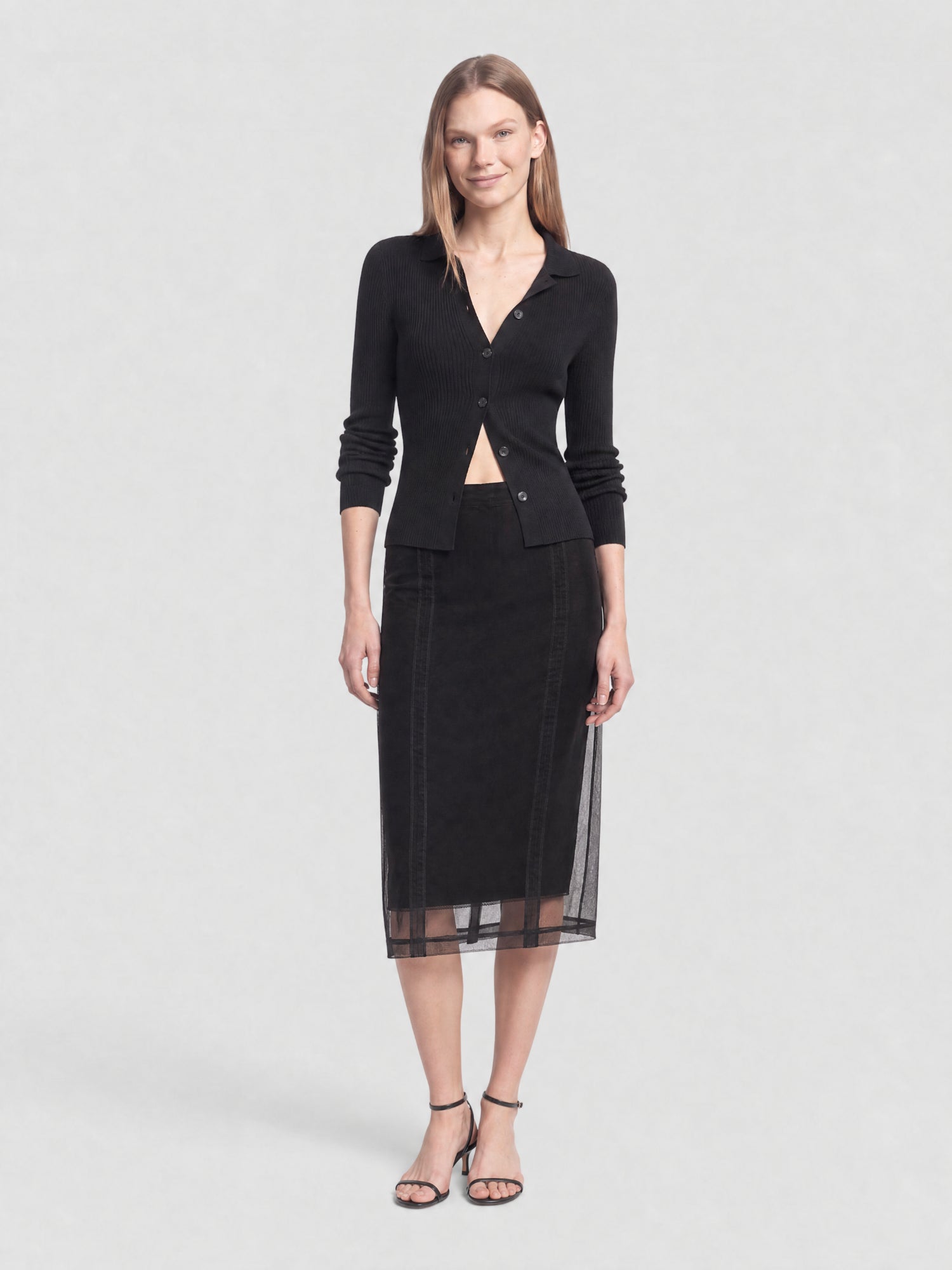 Light organza with Lace black Skirt - Black