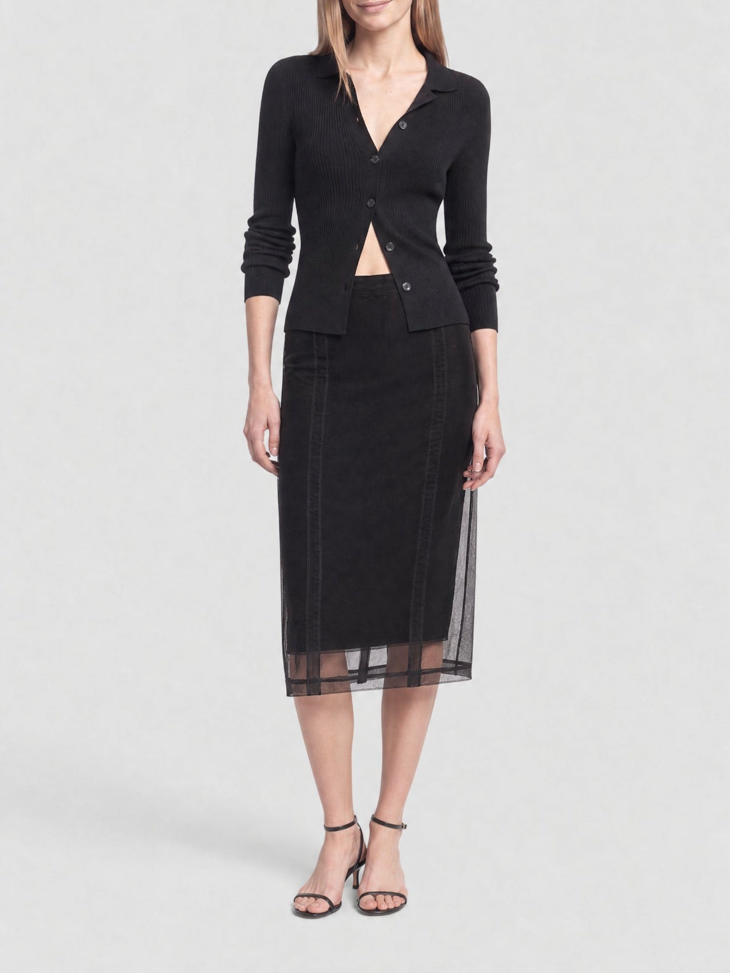 Light organza with Lace black Skirt - Black