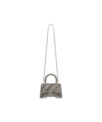 Hourglass XS Handbag With Chain And Allover Logo Rhinestones - Silver & Black