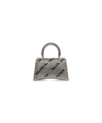 Hourglass XS Handbag With Chain And Allover Logo Rhinestones - Silver & Black