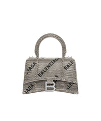 Hourglass XS Handbag With Chain And Allover Logo Rhinestones - Silver & Black