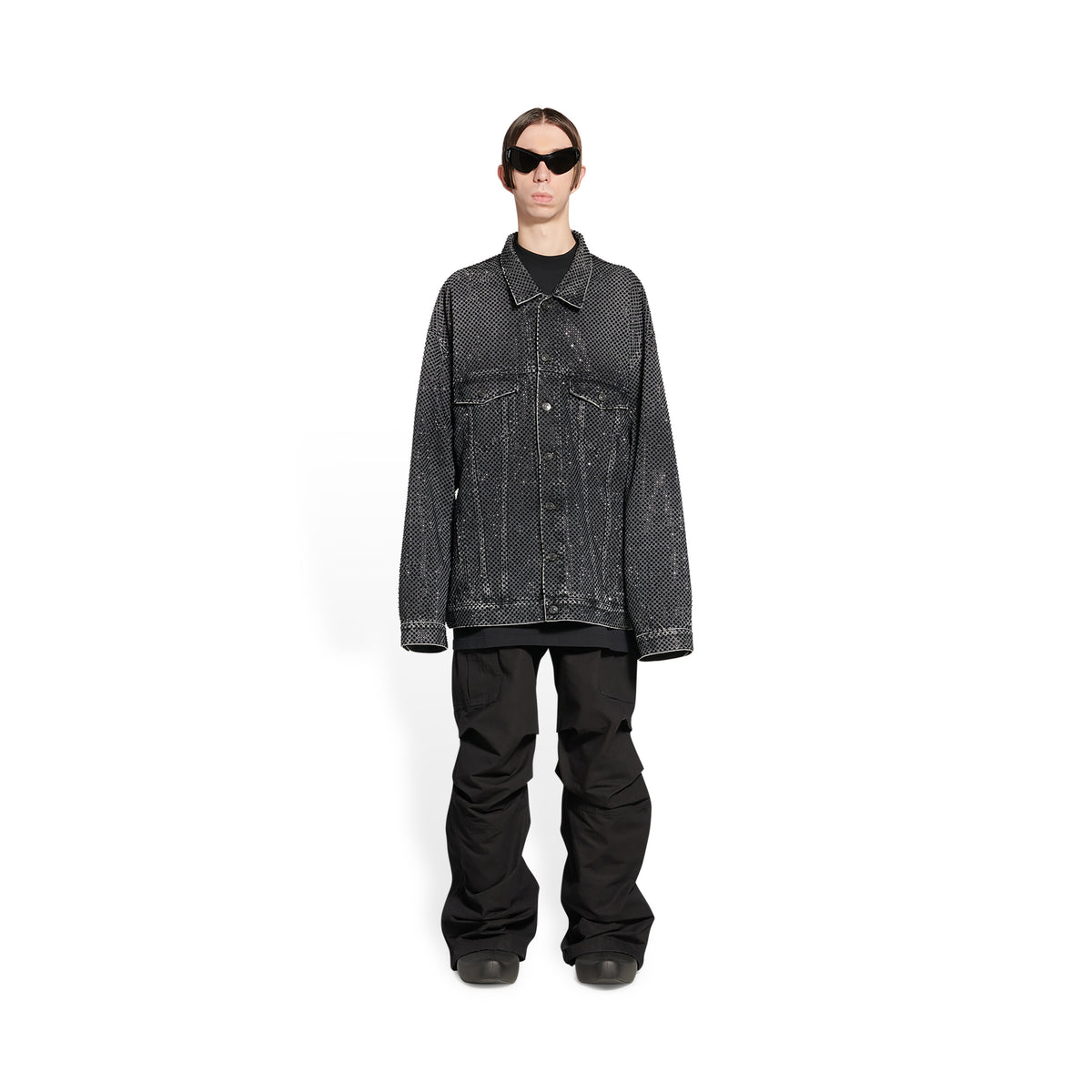 Large Fit Jacket With Rhinestones - Black