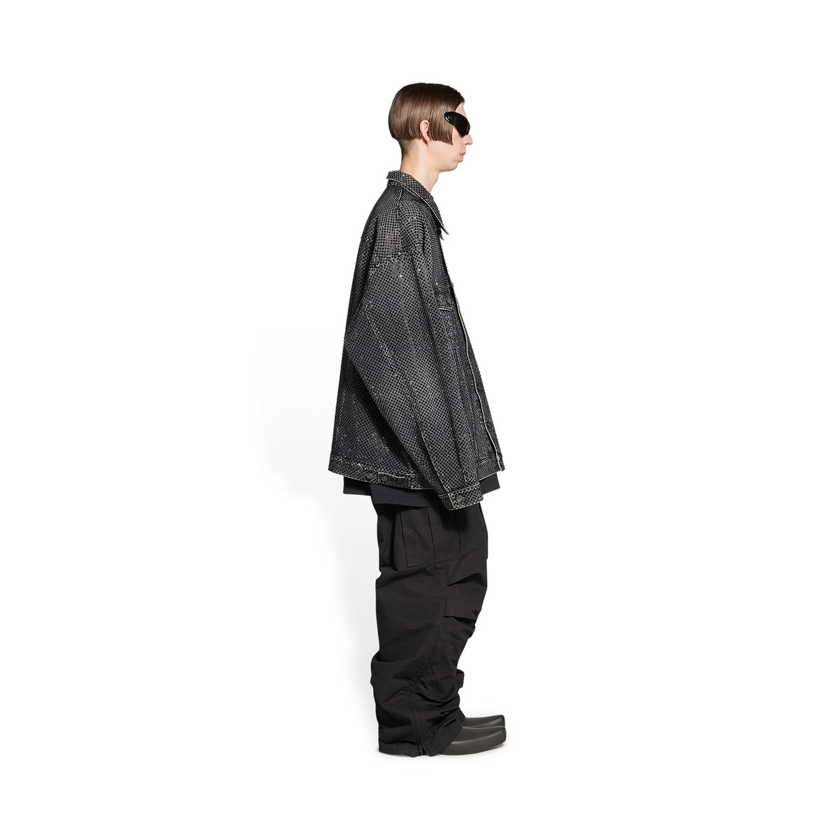 Large Fit Jacket With Rhinestones - Black