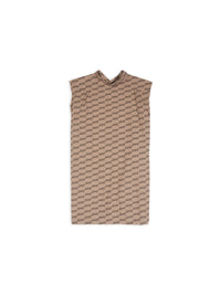 BB Monogram Swing Collar Rawcut beige & brown Dress - Beige & Brown