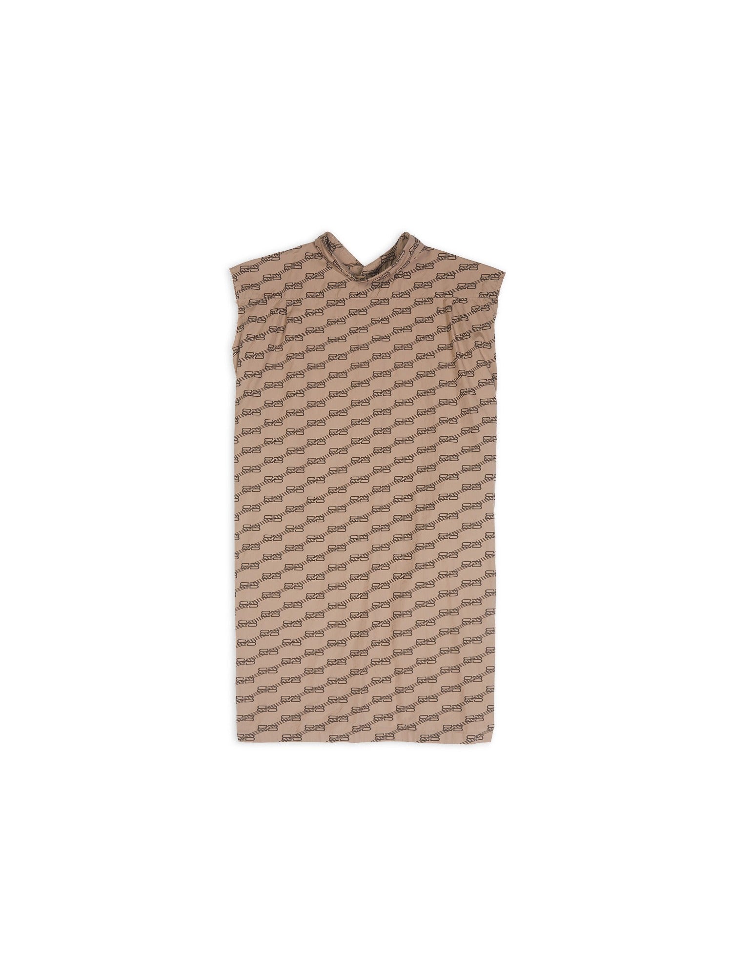 BB Monogram Swing Collar Rawcut beige & brown Dress - Beige & Brown
