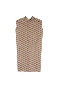 BB Monogram Swing Collar Rawcut beige & brown Dress - Beige & Brown